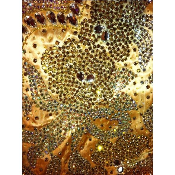 Couture Fully Beaded in Swarovski Crystals Fringes Flowers Prom Party Dress Gown - Picture 2 of 12